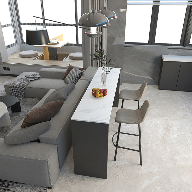 Rectangle Indoor Patio Bar Table Double pedestal White Stone Counter Table 55.1"L x 15.7"W x 41.3"H Without Chairs Clearhalo 'Bar Furniture' 'Bar Tables' 'bar_tables' 'furn' 'furn_bar_tables' 'Furniture' 'furniture_bar_tables' 'Kitchen & Dining Furniture' 5031179