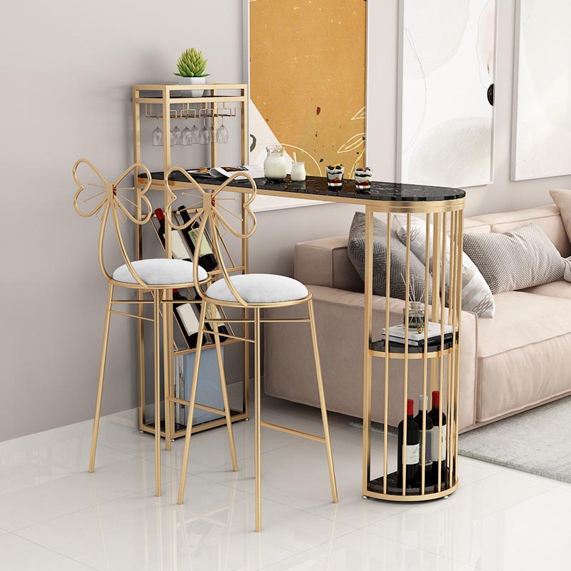 42-inch Height Bar Table Artificial Marble Glam Style Bistro Table with Storage Shelf Black Without Chairs Clearhalo 'Bar Furniture' 'Bar Tables' 'bar_tables' 'furn' 'furn_bar_tables' 'Furniture' 'furniture_bar_tables' 'Kitchen & Dining Furniture' 5031209