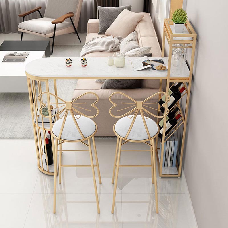 42-inch Height Bar Table Artificial Marble Glam Style Bistro Table with Storage Shelf Clearhalo 'Bar Furniture' 'Bar Tables' 'bar_tables' 'furn' 'furn_bar_tables' 'Furniture' 'furniture_bar_tables' 'Kitchen & Dining Furniture' 5031218