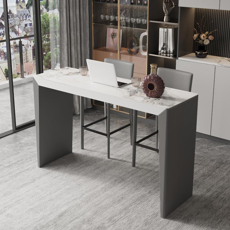 Living Room Counter Wine Table Rectangle Stone Modern Bar Height Pub Table in Grey 47"L x 20"W x 39"H Without Chairs Clearhalo 'Bar Furniture' 'Bar Tables' 'bar_tables' 'furn' 'furn_bar_tables' 'Furniture' 'furniture_bar_tables' 'Kitchen & Dining Furniture' 5031229