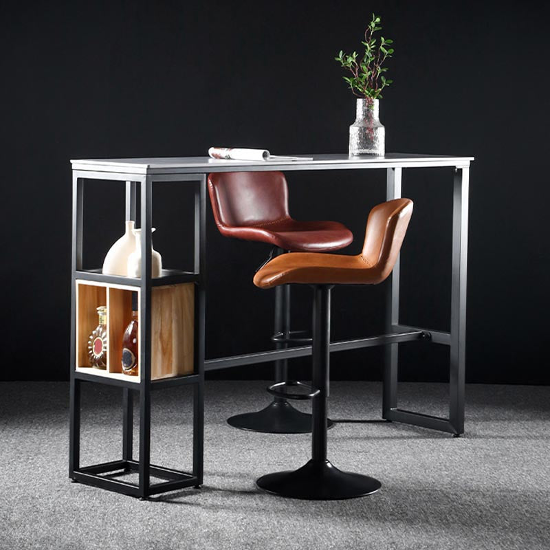 Industrial Bar Table 42-inch Height Stone Top Bistro Table with Storage Shelf 70.9"L x 15.7"W x 41.3"H Without Chairs Clearhalo 'Bar Furniture' 'Bar Tables' 'bar_tables' 'furn' 'furn_bar_tables' 'Furniture' 'furniture_bar_tables' 'Kitchen & Dining Furniture' 5031242