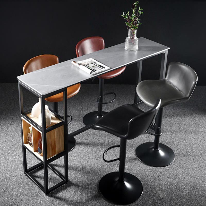 Industrial Bar Table 42-inch Height Stone Top Bistro Table with Storage Shelf 63"L x 15.7"W x 41.3"H Without Chairs Clearhalo 'Bar Furniture' 'Bar Tables' 'bar_tables' 'furn' 'furn_bar_tables' 'Furniture' 'furniture_bar_tables' 'Kitchen & Dining Furniture' 5031243