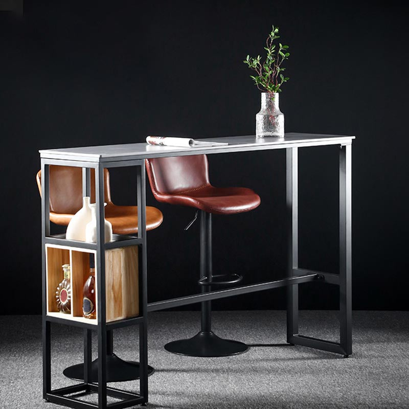 Industrial Bar Table 42-inch Height Stone Top Bistro Table with Storage Shelf Clearhalo 'Bar Furniture' 'Bar Tables' 'bar_tables' 'furn' 'furn_bar_tables' 'Furniture' 'furniture_bar_tables' 'Kitchen & Dining Furniture' 5031252