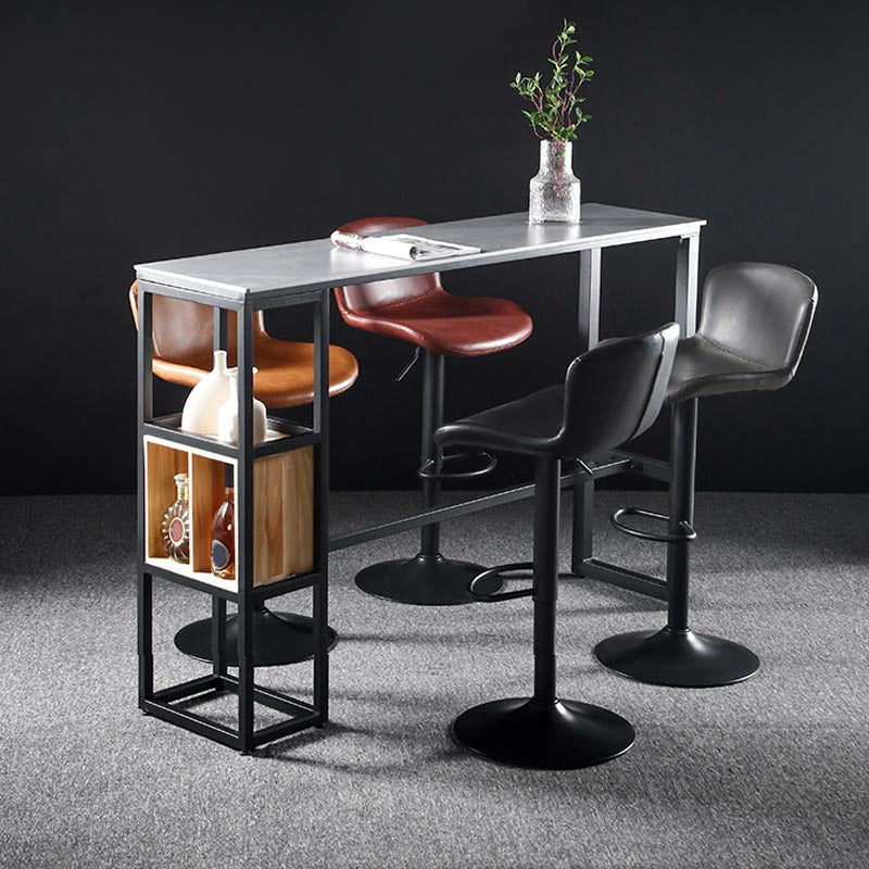 Industrial Bar Table 42-inch Height Stone Top Bistro Table with Storage Shelf Clearhalo 'Bar Furniture' 'Bar Tables' 'bar_tables' 'furn' 'furn_bar_tables' 'Furniture' 'furniture_bar_tables' 'Kitchen & Dining Furniture' 5031256