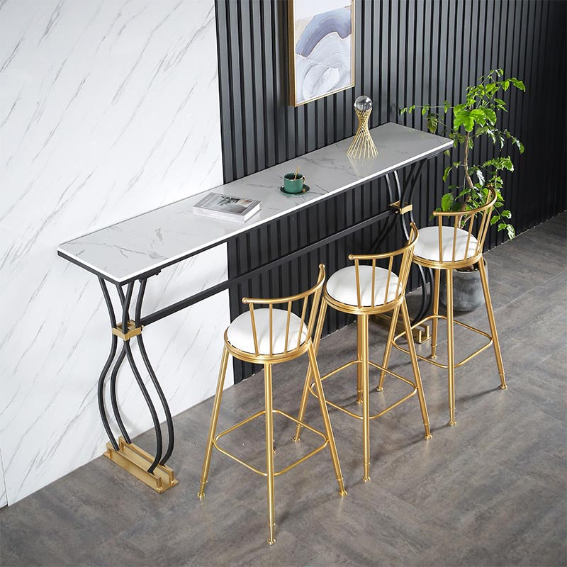 Glam Style Bar Table Artificial Marble 42-inch Height Top Bistro Table 70.9"L x 15.7"W x 41.3"H White Without Chairs Clearhalo 'Bar Furniture' 'Bar Tables' 'bar_tables' 'furn' 'furn_bar_tables' 'Furniture' 'furniture_bar_tables' 'Kitchen & Dining Furniture' 5031264