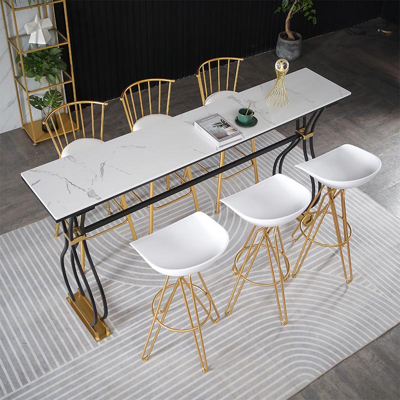 Glam Style Bar Table Artificial Marble 42-inch Height Top Bistro Table 63"L x 15.7"W x 41.3"H White Without Chairs Clearhalo 'Bar Furniture' 'Bar Tables' 'bar_tables' 'furn' 'furn_bar_tables' 'Furniture' 'furniture_bar_tables' 'Kitchen & Dining Furniture' 5031265