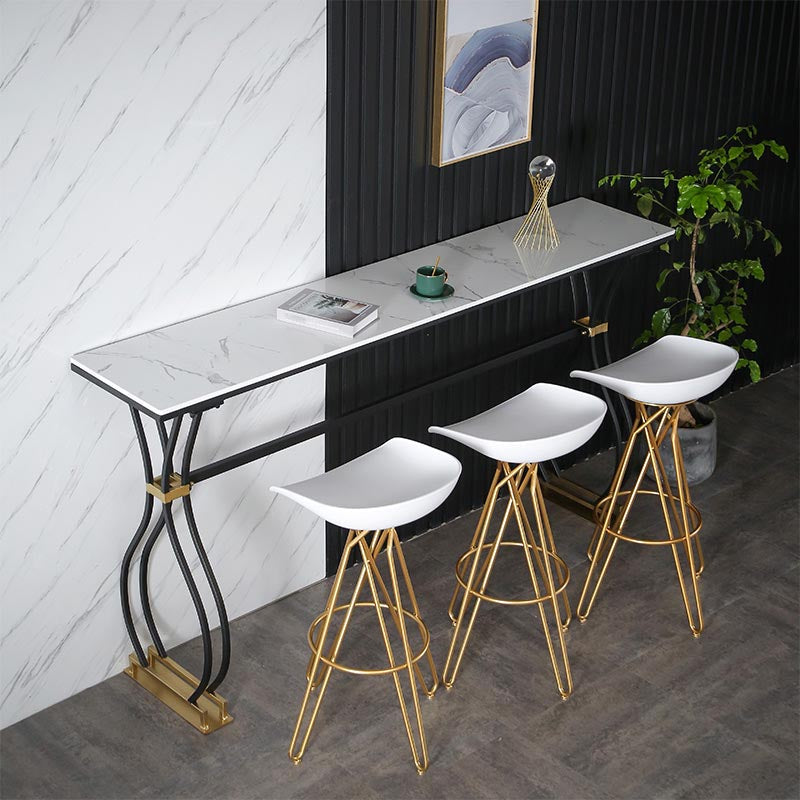 Glam Style Bar Table Artificial Marble 42-inch Height Top Bistro Table 55.1"L x 15.7"W x 41.3"H White Without Chairs Clearhalo 'Bar Furniture' 'Bar Tables' 'bar_tables' 'furn' 'furn_bar_tables' 'Furniture' 'furniture_bar_tables' 'Kitchen & Dining Furniture' 5031266