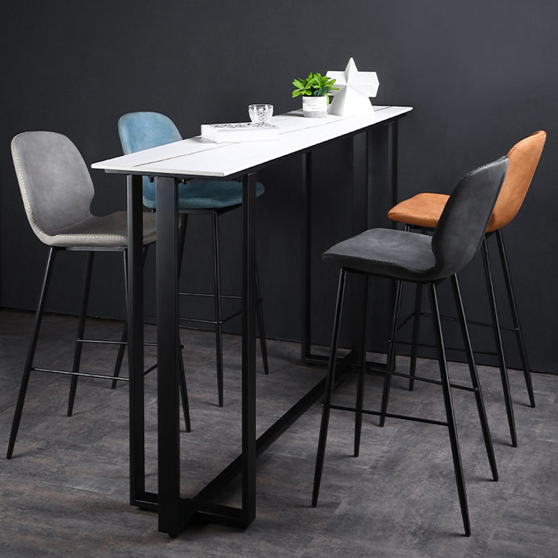 Industrial Bistro Bar Desk Indoor Stone and Metal Rectangle Bistro Bar Table 70.9"L x 15.7"W x 41.3"H White Without Chairs Clearhalo 'Bar Furniture' 'Bar Tables' 'bar_tables' 'furn' 'furn_bar_tables' 'Furniture' 'furniture_bar_tables' 'Kitchen & Dining Furniture' 5031321