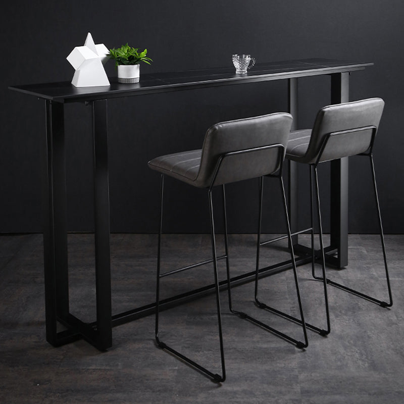 Industrial Bistro Bar Desk Indoor Stone and Metal Rectangle Bistro Bar Table 70.9"L x 15.7"W x 41.3"H Black Without Chairs Clearhalo 'Bar Furniture' 'Bar Tables' 'bar_tables' 'furn' 'furn_bar_tables' 'Furniture' 'furniture_bar_tables' 'Kitchen & Dining Furniture' 5031322