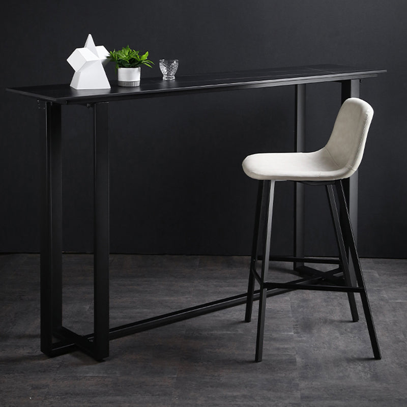 Industrial Bistro Bar Desk Indoor Stone and Metal Rectangle Bistro Bar Table 63"L x 15.7"W x 41.3"H Black Without Chairs Clearhalo 'Bar Furniture' 'Bar Tables' 'bar_tables' 'furn' 'furn_bar_tables' 'Furniture' 'furniture_bar_tables' 'Kitchen & Dining Furniture' 5031323