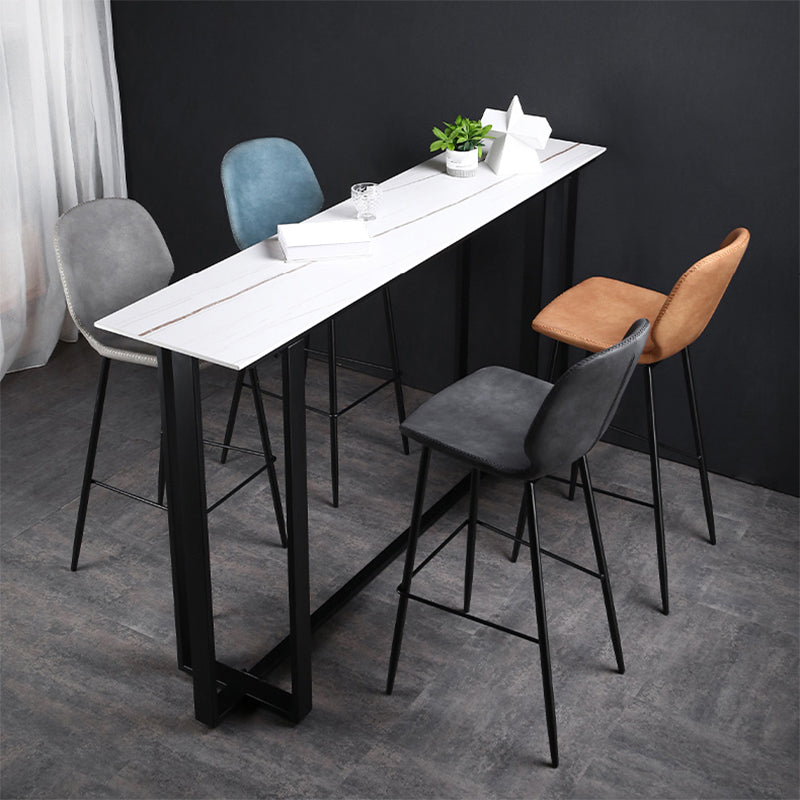 Industrial Bistro Bar Desk Indoor Stone and Metal Rectangle Bistro Bar Table Clearhalo 'Bar Furniture' 'Bar Tables' 'bar_tables' 'furn' 'furn_bar_tables' 'Furniture' 'furniture_bar_tables' 'Kitchen & Dining Furniture' 5031334
