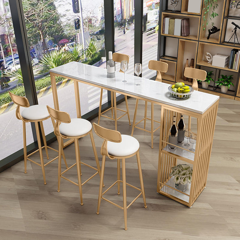 Glam Style Bar Table 42-inch Height Artificial Marble Top Bar Table White-Gold Without Chairs Clearhalo 'Bar Furniture' 'Bar Tables' 'bar_tables' 'furn' 'furn_bar_tables' 'Furniture' 'furniture_bar_tables' 'Kitchen & Dining Furniture' 5031347
