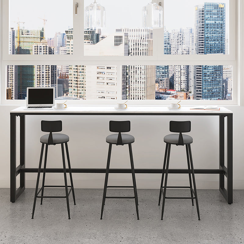 Stone Modern Cocktail Bar Table Footrest Trestle Rectangle Counter Table in White 63"L x 15.7"W x 41.3"H Without Chairs Clearhalo 'Bar Furniture' 'Bar Tables' 'bar_tables' 'furn' 'furn_bar_tables' 'Furniture' 'furniture_bar_tables' 'Kitchen & Dining Furniture' 5031355