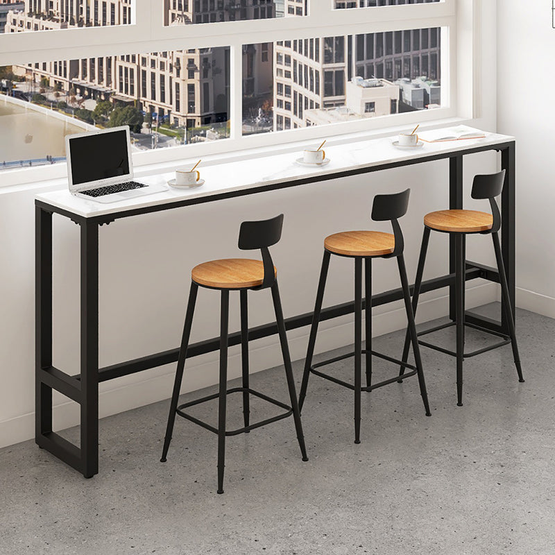Stone Modern Cocktail Bar Table Footrest Trestle Rectangle Counter Table in White 55.1"L x 15.7"W x 41.3"H Without Chairs Clearhalo 'Bar Furniture' 'Bar Tables' 'bar_tables' 'furn' 'furn_bar_tables' 'Furniture' 'furniture_bar_tables' 'Kitchen & Dining Furniture' 5031356