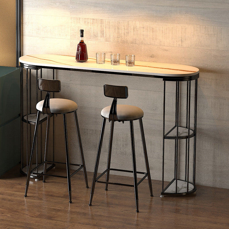 Contemporary Storage Bistro Accent Dining Table Indoor Double Pedestal Patio Bar Table White-Black Without Chairs Clearhalo 'Bar Furniture' 'Bar Tables' 'bar_tables' 'furn' 'furn_bar_tables' 'Furniture' 'furniture_bar_tables' 'Kitchen & Dining Furniture' 5031368