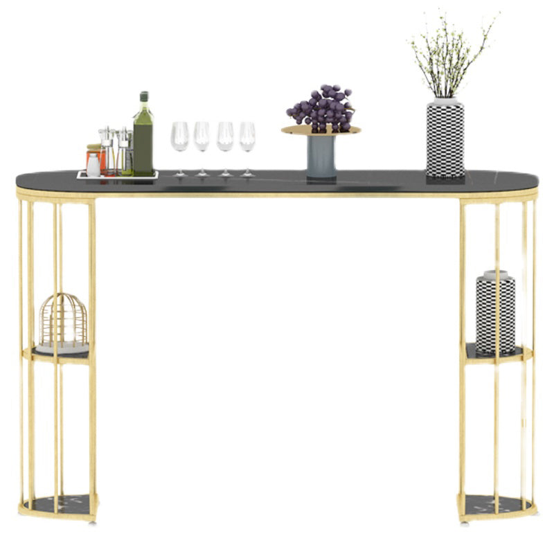 Contemporary Storage Bistro Accent Dining Table Indoor Double Pedestal Patio Bar Table 70.9"L x 15.7"W x 41.3"H Black-Gold Without Chairs Clearhalo 'Bar Furniture' 'Bar Tables' 'bar_tables' 'furn' 'furn_bar_tables' 'Furniture' 'furniture_bar_tables' 'Kitchen & Dining Furniture' 5031370