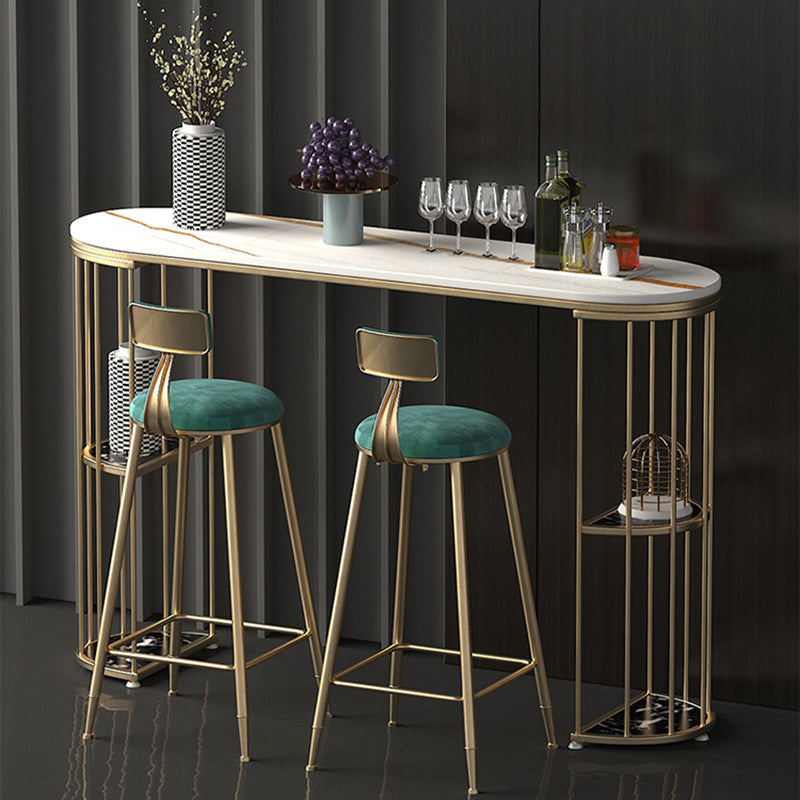 Contemporary Storage Bistro Accent Dining Table Indoor Double Pedestal Patio Bar Table 55.1"L x 15.7"W x 41.3"H White-Gold Without Chairs Clearhalo 'Bar Furniture' 'Bar Tables' 'bar_tables' 'furn' 'furn_bar_tables' 'Furniture' 'furniture_bar_tables' 'Kitchen & Dining Furniture' 5031371