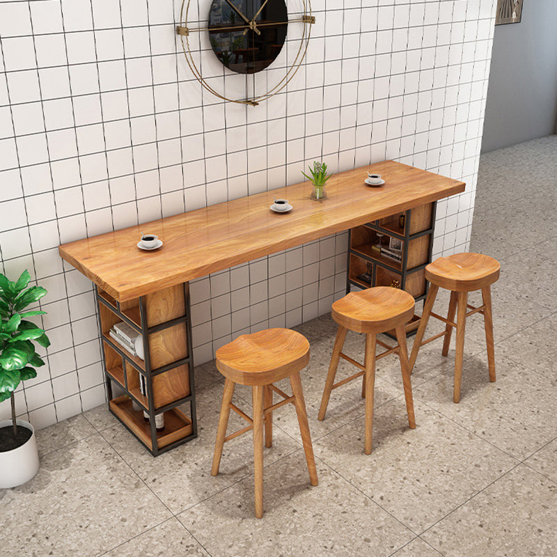Wood Top Bar Table Modern Double Pedestal Coffee Shop Bar Dining Table with Storage 63"L x 19.7"W x 41.3"H Without Chairs Clearhalo 'Bar Furniture' 'Bar Tables' 'bar_tables' 'furn' 'furn_bar_tables' 'Furniture' 'furniture_bar_tables' 'Kitchen & Dining Furniture' 5031397