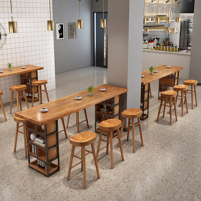 Wood Top Bar Table Modern Double Pedestal Coffee Shop Bar Dining Table with Storage Clearhalo 'Bar Furniture' 'Bar Tables' 'bar_tables' 'furn' 'furn_bar_tables' 'Furniture' 'furniture_bar_tables' 'Kitchen & Dining Furniture' 5031400