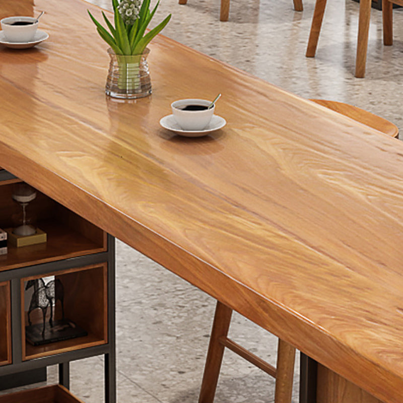 Wood Top Bar Table Modern Double Pedestal Coffee Shop Bar Dining Table with Storage Clearhalo 'Bar Furniture' 'Bar Tables' 'bar_tables' 'furn' 'furn_bar_tables' 'Furniture' 'furniture_bar_tables' 'Kitchen & Dining Furniture' 5031402
