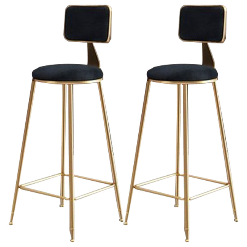 Nordic Armless Backrest Counter Stool Iron Cafe Bar Stool with Pedal and Velvet Cushion Black 2 Piece Set Clearhalo 'Bar Furniture' 'Bar Stools' 'bar_stools' 'furn' 'furn_bar_stools' 'Furniture' 'furniture_bar_stools' 'Kitchen & Dining Furniture' 5031473