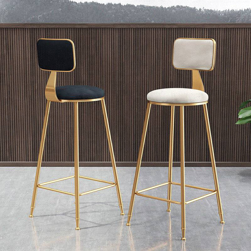 Nordic Armless Backrest Counter Stool Iron Cafe Bar Stool with Pedal and Velvet Cushion Clearhalo 'Bar Furniture' 'Bar Stools' 'bar_stools' 'furn' 'furn_bar_stools' 'Furniture' 'furniture_bar_stools' 'Kitchen & Dining Furniture' 5031476