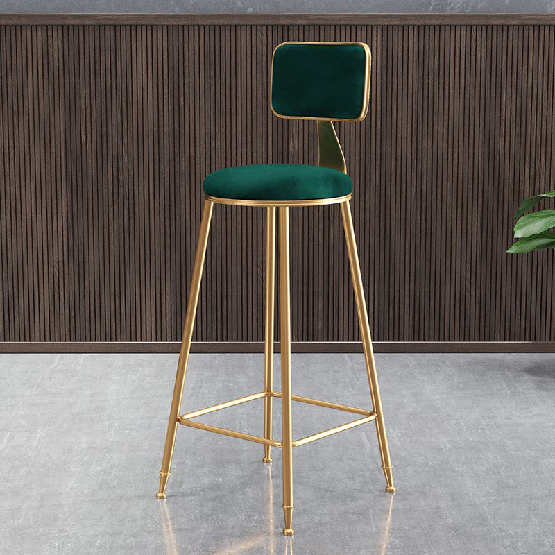 Nordic Armless Backrest Counter Stool Iron Cafe Bar Stool with Pedal and Velvet Cushion Clearhalo 'Bar Furniture' 'Bar Stools' 'bar_stools' 'furn' 'furn_bar_stools' 'Furniture' 'furniture_bar_stools' 'Kitchen & Dining Furniture' 5031478