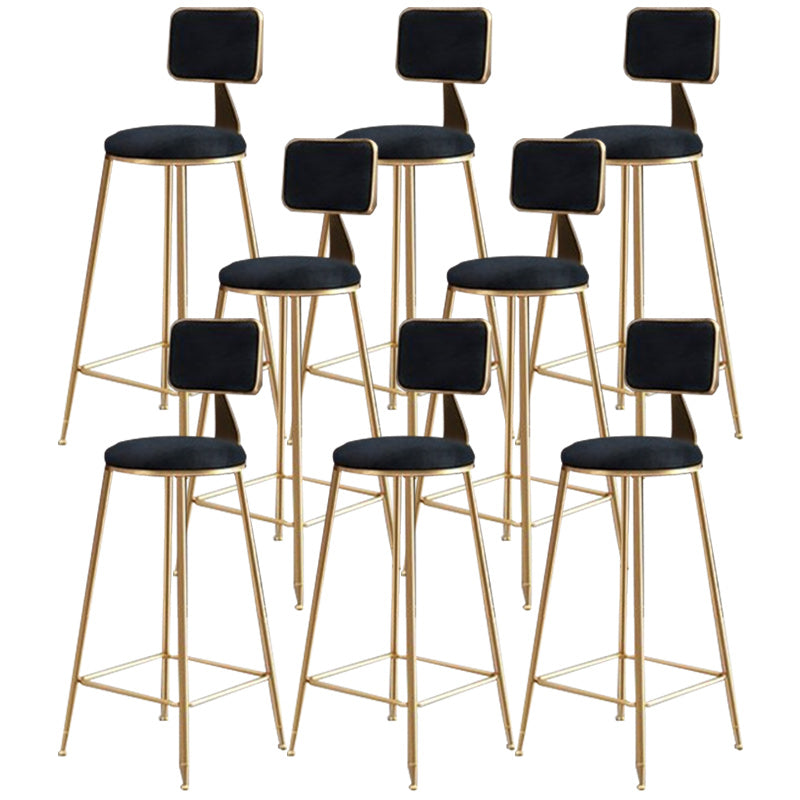 Nordic Armless Backrest Counter Stool Iron Cafe Bar Stool with Pedal and Velvet Cushion Black 8 Piece Set Clearhalo 'Bar Furniture' 'Bar Stools' 'bar_stools' 'furn' 'furn_bar_stools' 'Furniture' 'furniture_bar_stools' 'Kitchen & Dining Furniture' 5031479