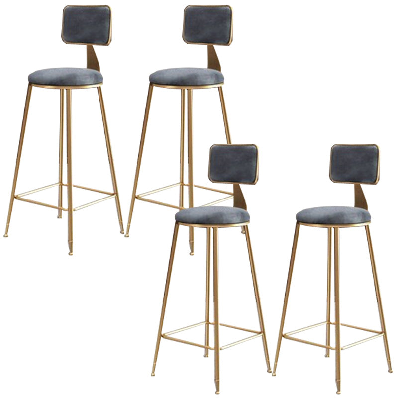 Nordic Armless Backrest Counter Stool Iron Cafe Bar Stool with Pedal and Velvet Cushion Gray 4 Piece Set Clearhalo 'Bar Furniture' 'Bar Stools' 'bar_stools' 'furn' 'furn_bar_stools' 'Furniture' 'furniture_bar_stools' 'Kitchen & Dining Furniture' 5031482