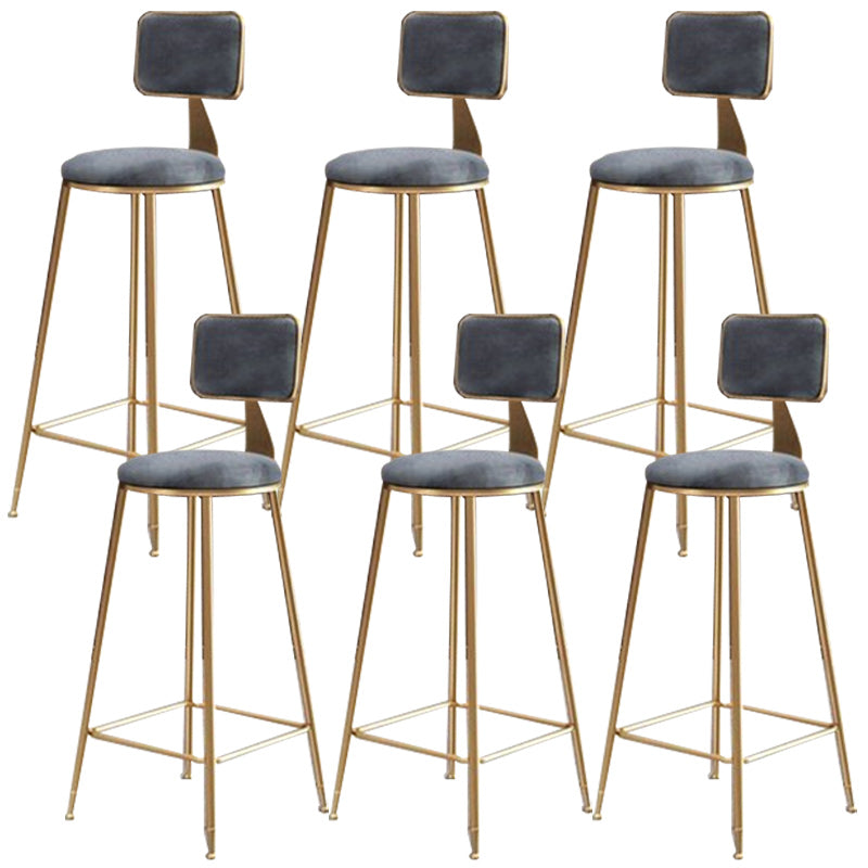 Nordic Armless Backrest Counter Stool Iron Cafe Bar Stool with Pedal and Velvet Cushion Gray 6 Piece Set Clearhalo 'Bar Furniture' 'Bar Stools' 'bar_stools' 'furn' 'furn_bar_stools' 'Furniture' 'furniture_bar_stools' 'Kitchen & Dining Furniture' 5031485