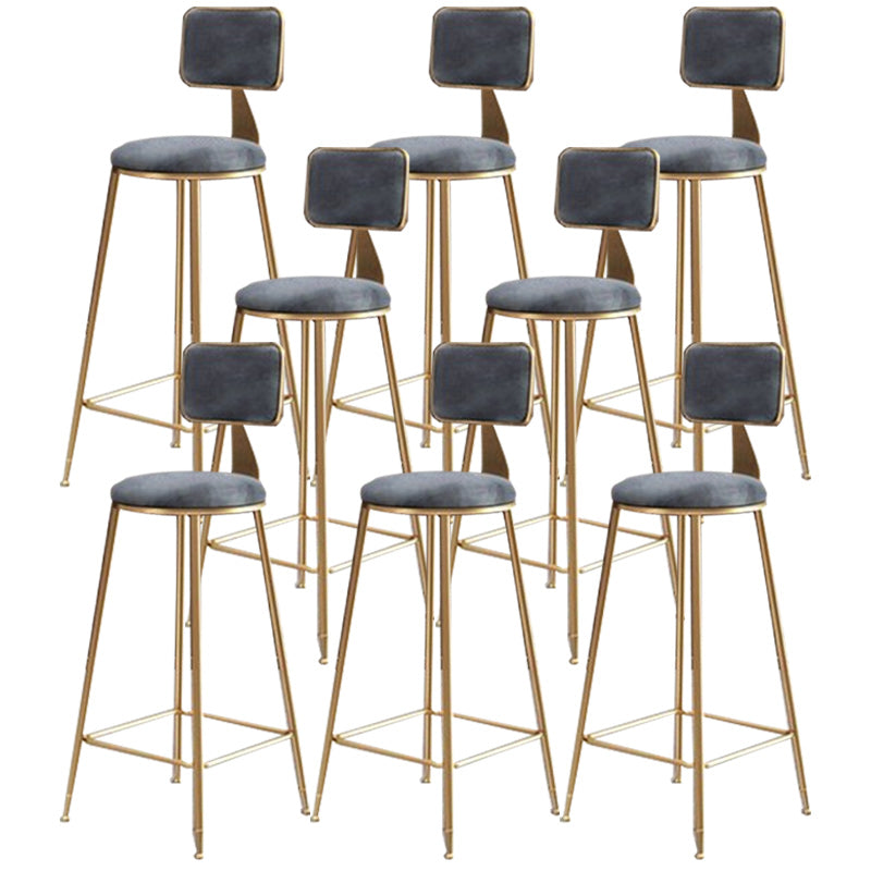 Nordic Armless Backrest Counter Stool Iron Cafe Bar Stool with Pedal and Velvet Cushion Gray 8 Piece Set Clearhalo 'Bar Furniture' 'Bar Stools' 'bar_stools' 'furn' 'furn_bar_stools' 'Furniture' 'furniture_bar_stools' 'Kitchen & Dining Furniture' 5031487