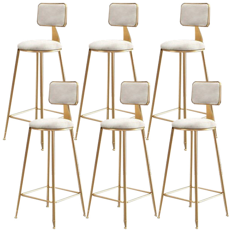 Nordic Armless Backrest Counter Stool Iron Cafe Bar Stool with Pedal and Velvet Cushion White 6 Piece Set Clearhalo 'Bar Furniture' 'Bar Stools' 'bar_stools' 'furn' 'furn_bar_stools' 'Furniture' 'furniture_bar_stools' 'Kitchen & Dining Furniture' 5031491