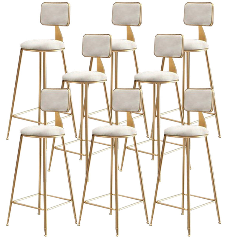 Nordic Armless Backrest Counter Stool Iron Cafe Bar Stool with Pedal and Velvet Cushion White 8 Piece Set Clearhalo 'Bar Furniture' 'Bar Stools' 'bar_stools' 'furn' 'furn_bar_stools' 'Furniture' 'furniture_bar_stools' 'Kitchen & Dining Furniture' 5031492
