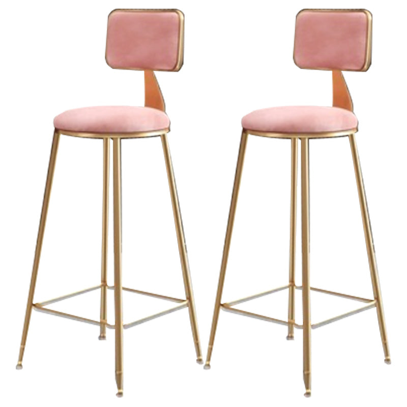 Nordic Armless Backrest Counter Stool Iron Cafe Bar Stool with Pedal and Velvet Cushion Pink 2 Piece Set Clearhalo 'Bar Furniture' 'Bar Stools' 'bar_stools' 'furn' 'furn_bar_stools' 'Furniture' 'furniture_bar_stools' 'Kitchen & Dining Furniture' 5031493