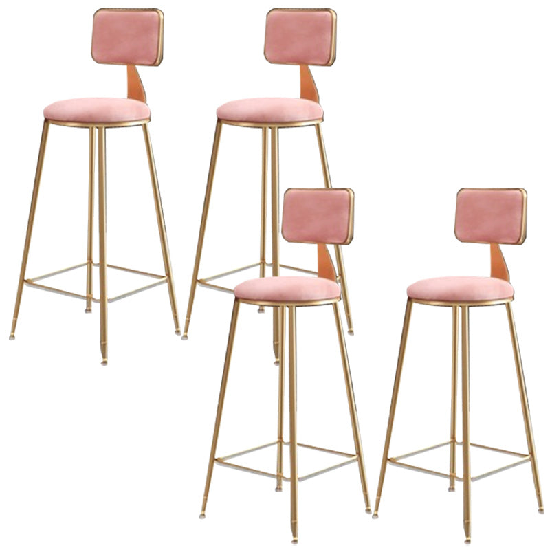 Nordic Armless Backrest Counter Stool Iron Cafe Bar Stool with Pedal and Velvet Cushion Pink 4 Piece Set Clearhalo 'Bar Furniture' 'Bar Stools' 'bar_stools' 'furn' 'furn_bar_stools' 'Furniture' 'furniture_bar_stools' 'Kitchen & Dining Furniture' 5031494
