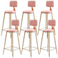 Nordic Armless Backrest Counter Stool Iron Cafe Bar Stool with Pedal and Velvet Cushion Pink 6 Piece Set Clearhalo 'Bar Furniture' 'Bar Stools' 'bar_stools' 'furn' 'furn_bar_stools' 'Furniture' 'furniture_bar_stools' 'Kitchen & Dining Furniture' 5031495