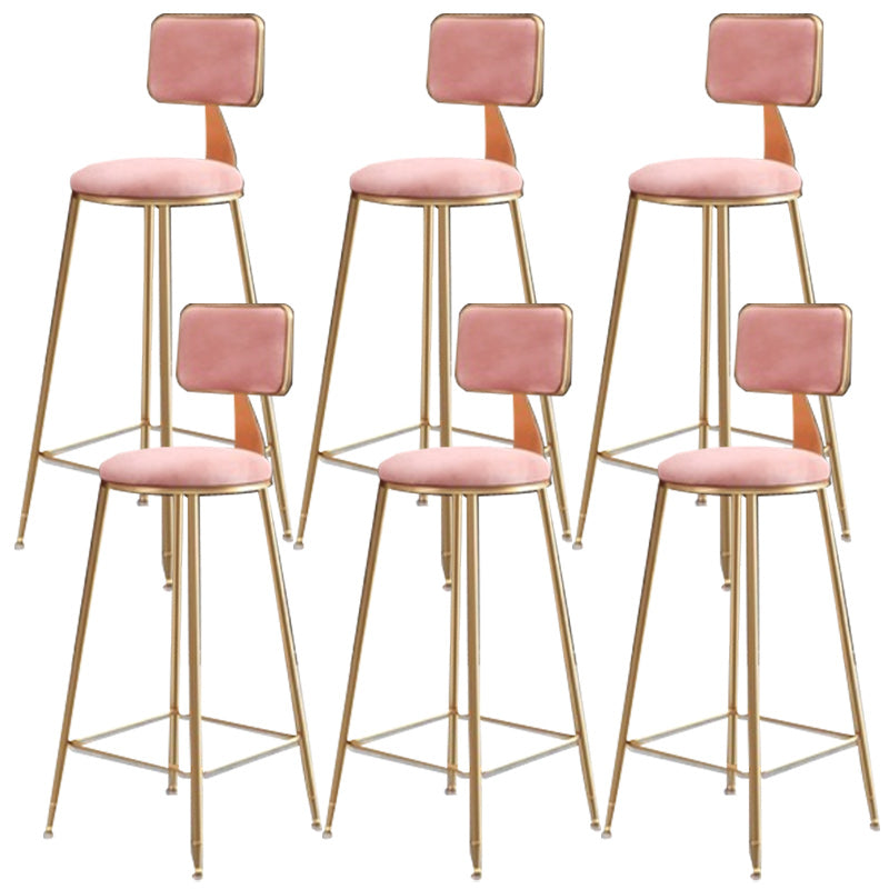 Nordic Armless Backrest Counter Stool Iron Cafe Bar Stool with Pedal and Velvet Cushion Pink 6 Piece Set Clearhalo 'Bar Furniture' 'Bar Stools' 'bar_stools' 'furn' 'furn_bar_stools' 'Furniture' 'furniture_bar_stools' 'Kitchen & Dining Furniture' 5031495
