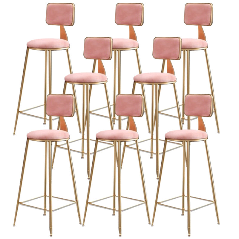 Nordic Armless Backrest Counter Stool Iron Cafe Bar Stool with Pedal and Velvet Cushion Pink 8 Piece Set Clearhalo 'Bar Furniture' 'Bar Stools' 'bar_stools' 'furn' 'furn_bar_stools' 'Furniture' 'furniture_bar_stools' 'Kitchen & Dining Furniture' 5031496