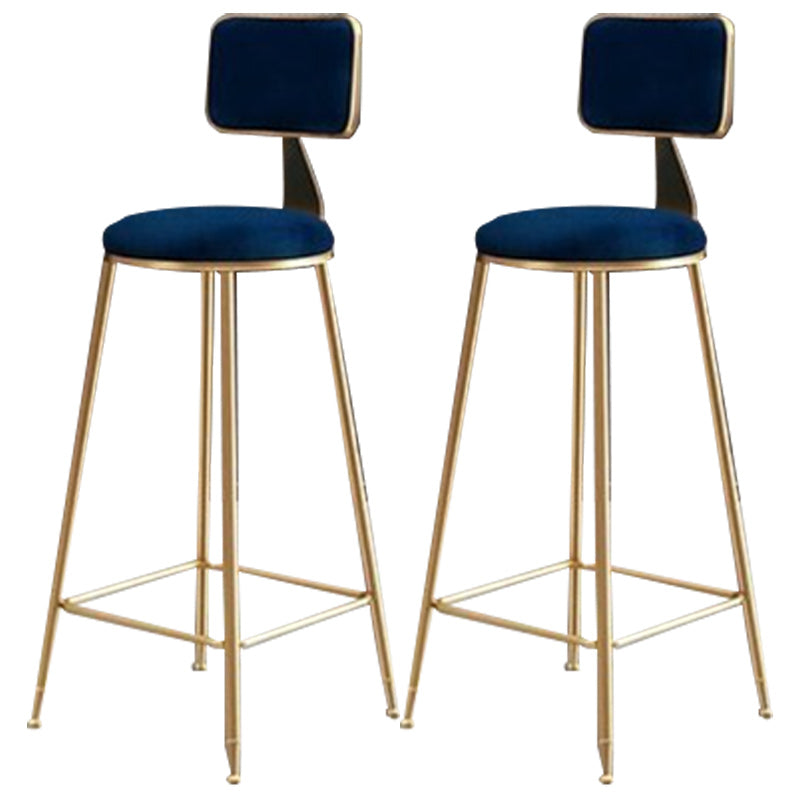 Nordic Armless Backrest Counter Stool Iron Cafe Bar Stool with Pedal and Velvet Cushion Blue 2 Piece Set Clearhalo 'Bar Furniture' 'Bar Stools' 'bar_stools' 'furn' 'furn_bar_stools' 'Furniture' 'furniture_bar_stools' 'Kitchen & Dining Furniture' 5031497