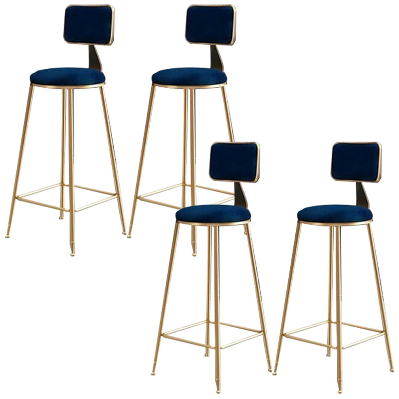 Nordic Armless Backrest Counter Stool Iron Cafe Bar Stool with Pedal and Velvet Cushion Blue 4 Piece Set Clearhalo 'Bar Furniture' 'Bar Stools' 'bar_stools' 'furn' 'furn_bar_stools' 'Furniture' 'furniture_bar_stools' 'Kitchen & Dining Furniture' 5031498