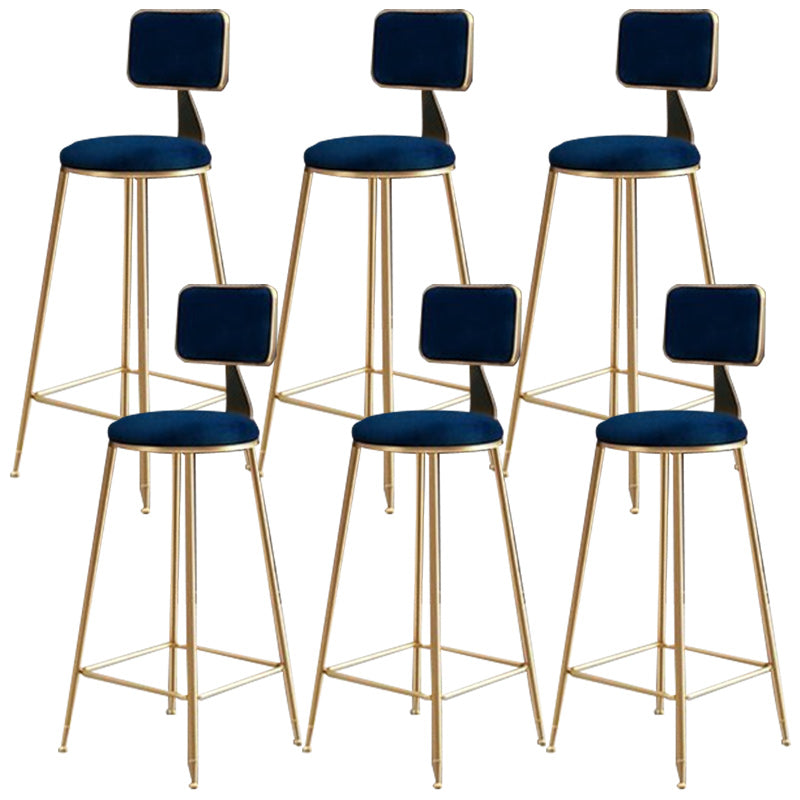 Nordic Armless Backrest Counter Stool Iron Cafe Bar Stool with Pedal and Velvet Cushion Blue 6 Piece Set Clearhalo 'Bar Furniture' 'Bar Stools' 'bar_stools' 'furn' 'furn_bar_stools' 'Furniture' 'furniture_bar_stools' 'Kitchen & Dining Furniture' 5031499