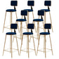 Nordic Armless Backrest Counter Stool Iron Cafe Bar Stool with Pedal and Velvet Cushion Blue 8 Piece Set Clearhalo 'Bar Furniture' 'Bar Stools' 'bar_stools' 'furn' 'furn_bar_stools' 'Furniture' 'furniture_bar_stools' 'Kitchen & Dining Furniture' 5031500