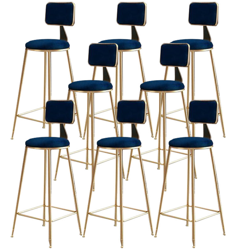 Nordic Armless Backrest Counter Stool Iron Cafe Bar Stool with Pedal and Velvet Cushion Blue 8 Piece Set Clearhalo 'Bar Furniture' 'Bar Stools' 'bar_stools' 'furn' 'furn_bar_stools' 'Furniture' 'furniture_bar_stools' 'Kitchen & Dining Furniture' 5031500