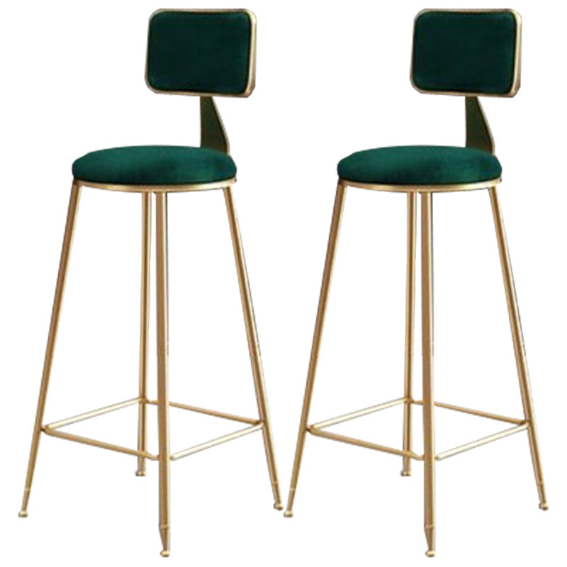 Nordic Armless Backrest Counter Stool Iron Cafe Bar Stool with Pedal and Velvet Cushion Green 2 Piece Set Clearhalo 'Bar Furniture' 'Bar Stools' 'bar_stools' 'furn' 'furn_bar_stools' 'Furniture' 'furniture_bar_stools' 'Kitchen & Dining Furniture' 5031501