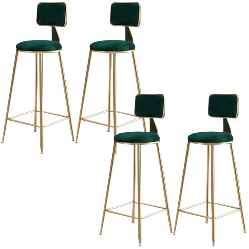 Nordic Armless Backrest Counter Stool Iron Cafe Bar Stool with Pedal and Velvet Cushion Green 4 Piece Set Clearhalo 'Bar Furniture' 'Bar Stools' 'bar_stools' 'furn' 'furn_bar_stools' 'Furniture' 'furniture_bar_stools' 'Kitchen & Dining Furniture' 5031502