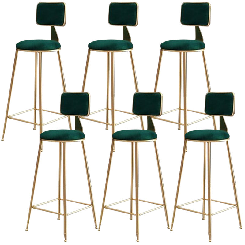 Nordic Armless Backrest Counter Stool Iron Cafe Bar Stool with Pedal and Velvet Cushion Green 6 Piece Set Clearhalo 'Bar Furniture' 'Bar Stools' 'bar_stools' 'furn' 'furn_bar_stools' 'Furniture' 'furniture_bar_stools' 'Kitchen & Dining Furniture' 5031503