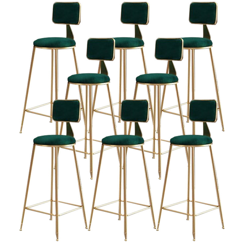 Nordic Armless Backrest Counter Stool Iron Cafe Bar Stool with Pedal and Velvet Cushion Green 8 Piece Set Clearhalo 'Bar Furniture' 'Bar Stools' 'bar_stools' 'furn' 'furn_bar_stools' 'Furniture' 'furniture_bar_stools' 'Kitchen & Dining Furniture' 5031504