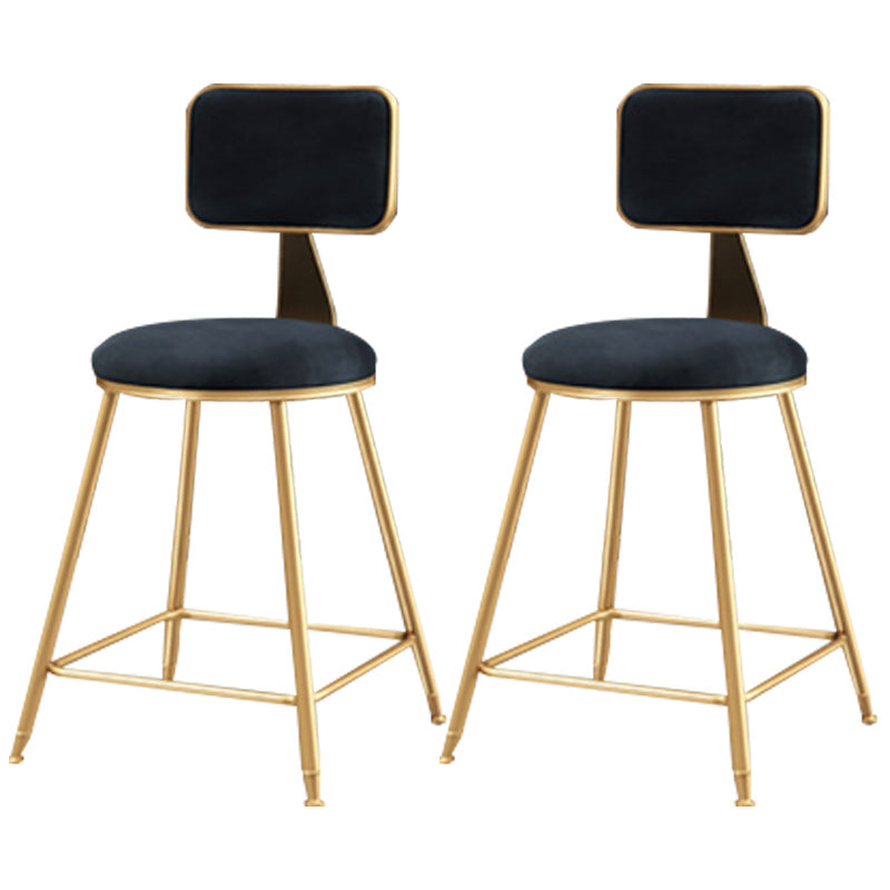 Nordic Armless Backrest Counter Stool Iron Cafe Bar Stool with Pedal and Velvet Cushion Black 2 Piece Set Short Stool(18"H) Clearhalo 'Bar Furniture' 'Bar Stools' 'bar_stools' 'furn' 'furn_bar_stools' 'Furniture' 'furniture_bar_stools' 'Kitchen & Dining Furniture' 5031505