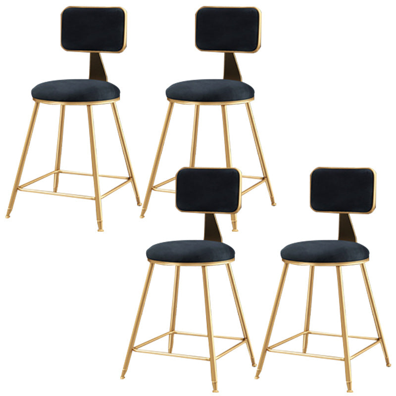Nordic Armless Backrest Counter Stool Iron Cafe Bar Stool with Pedal and Velvet Cushion Black 4 Piece Set Short Stool(18"H) Clearhalo 'Bar Furniture' 'Bar Stools' 'bar_stools' 'furn' 'furn_bar_stools' 'Furniture' 'furniture_bar_stools' 'Kitchen & Dining Furniture' 5031506