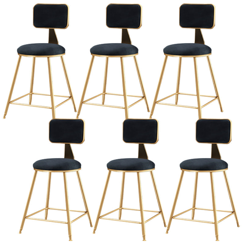 Nordic Armless Backrest Counter Stool Iron Cafe Bar Stool with Pedal and Velvet Cushion Black 6 Piece Set Short Stool(18"H) Clearhalo 'Bar Furniture' 'Bar Stools' 'bar_stools' 'furn' 'furn_bar_stools' 'Furniture' 'furniture_bar_stools' 'Kitchen & Dining Furniture' 5031507